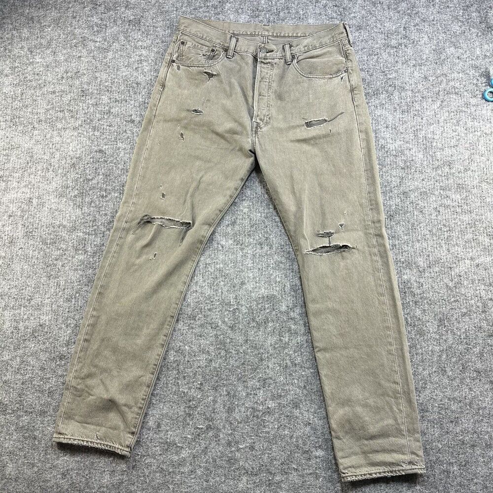 Levi’s 501 CT Jeans Men 32x28 Grey Distressed Custom Tapered - Picture 2 of 16